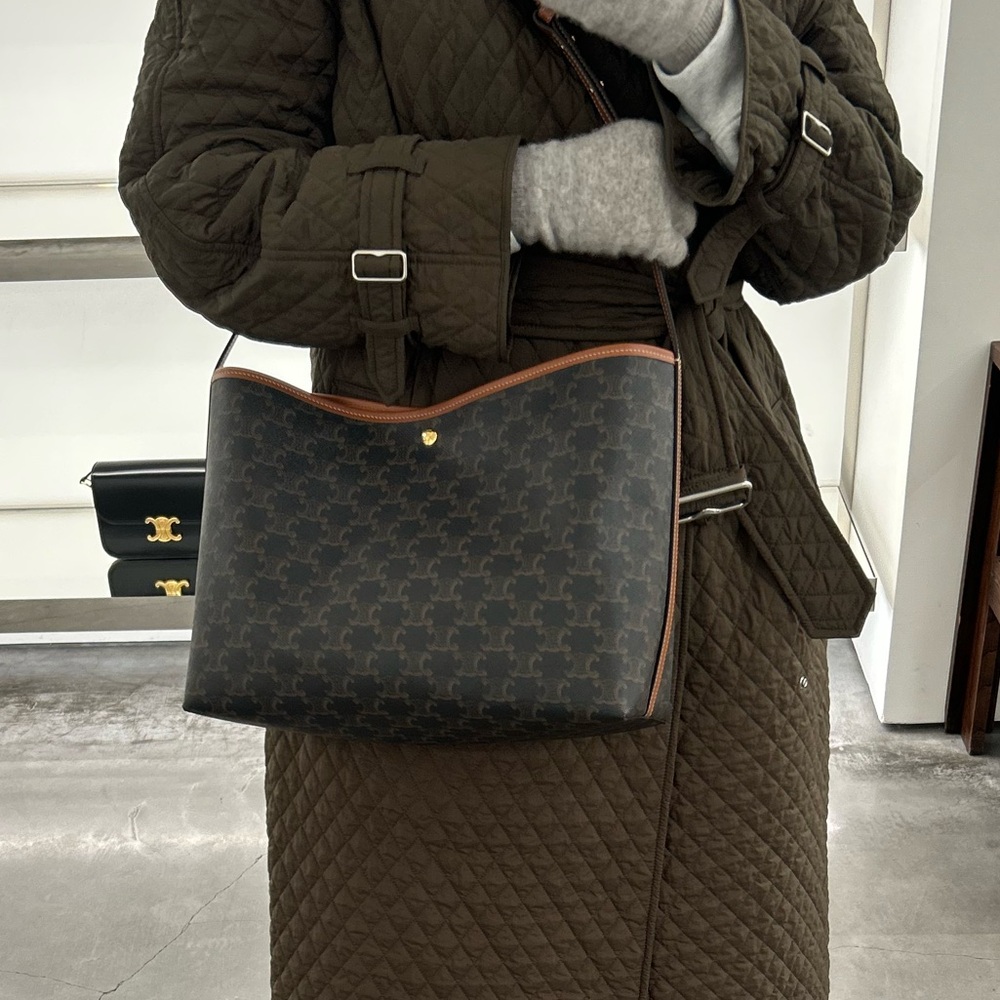 Soft shopper bag in triomphe canvas and calfskin
